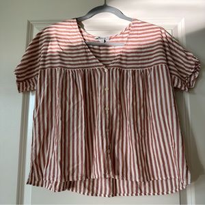 Madewell | Blouse | white & brown | striped | SZ S